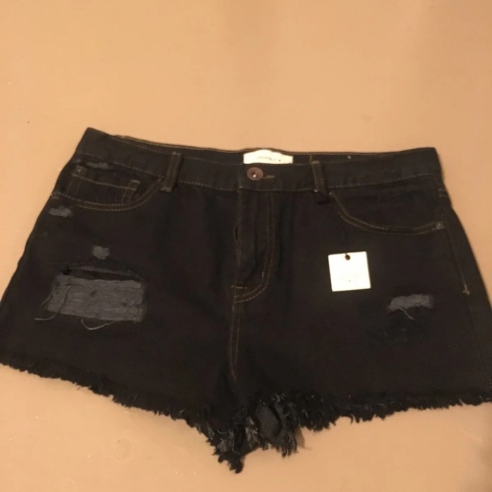 Distressed jean shorts